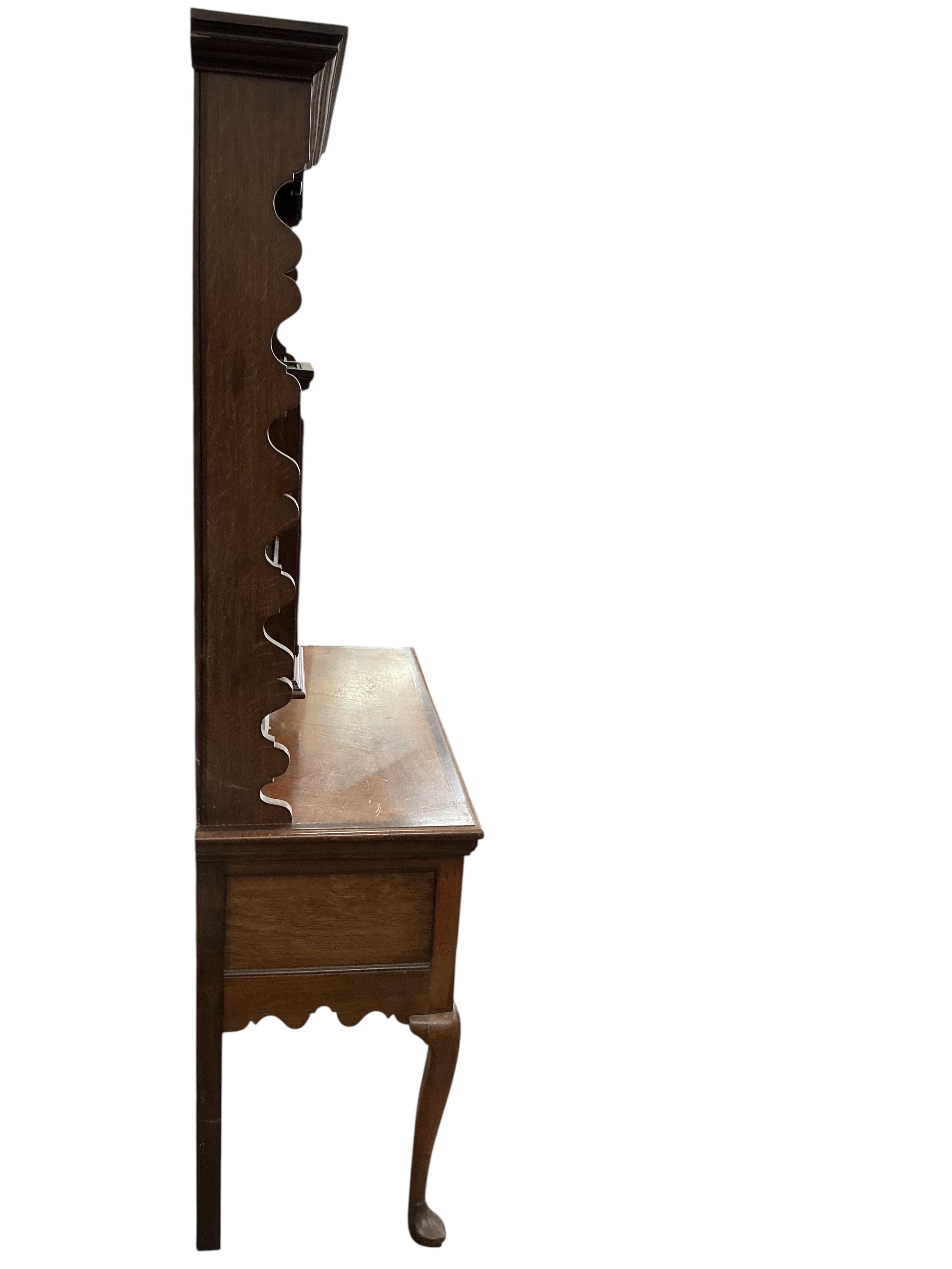 An early 20th century inlaid oak narrow dresser, width 104cm, depth 46cm, height 198cm